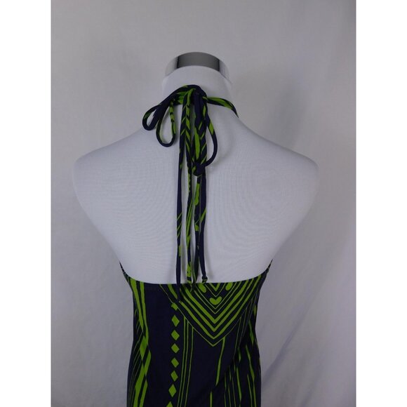Carole Little Blue Green Halter Maxi Dress 4 - Beaded Neckline - Excellent - Picture 6 of 12